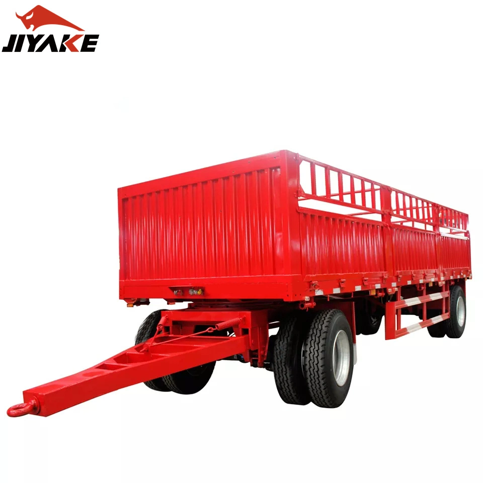 2/3 Axles Sidewall Hook 20FT Towing Agricultural Highwall Flatbed Trailer Fence Cargo Drawbar Full Trailer for Sale