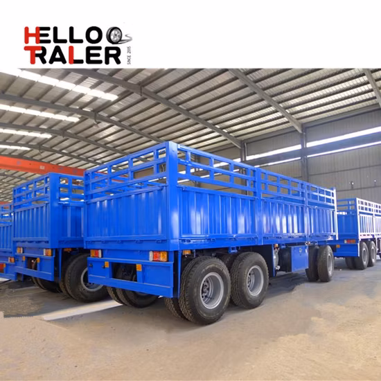 3 Axle Transport Pulling Flatbed Cargo Full Trailer with Side Wall