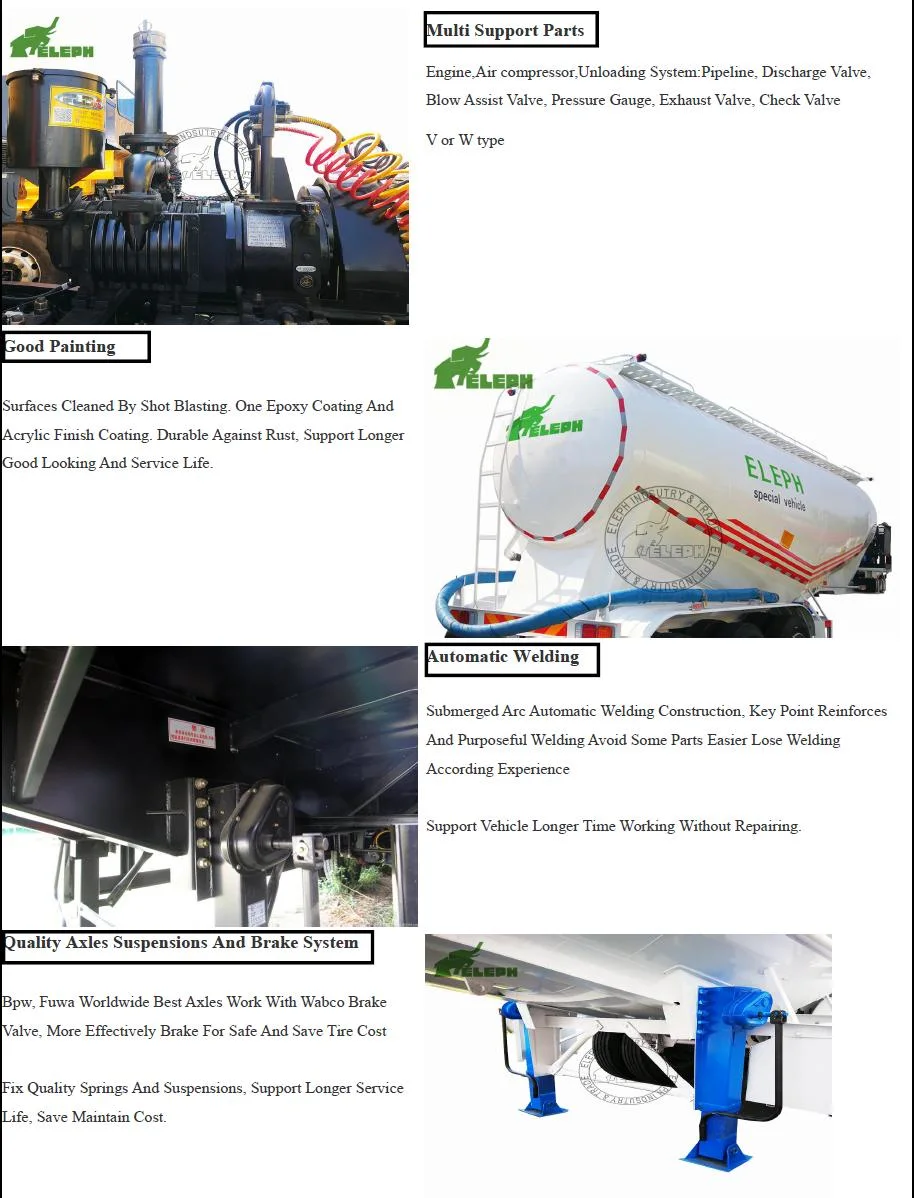 Tank Truck Trailer Eleph 3 Axles 40m3 42000 Liters Semi Silo Carrier Tank Storage Bulk Cement Tanker Trailer