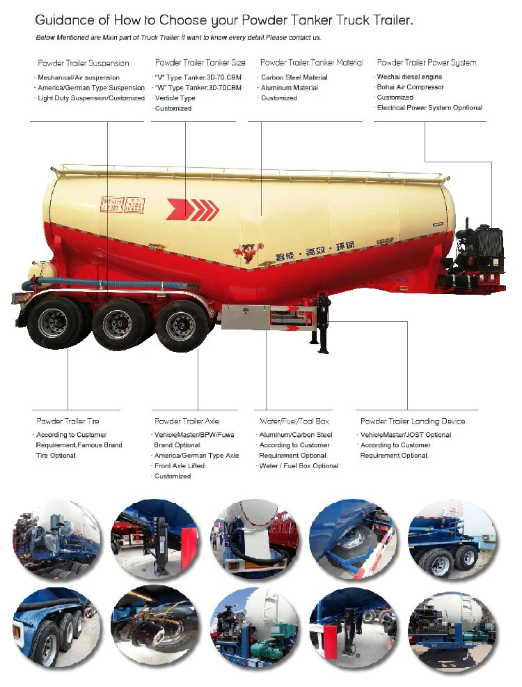 Semi Transport Trailer Flour Cement Trailer Bulk Powder Tanker Trailer