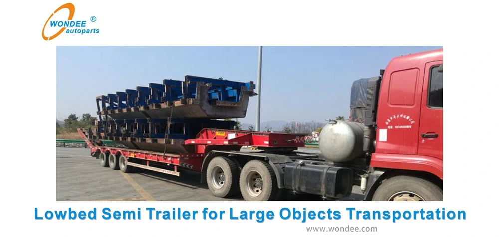 China Manufacture 3 Axles 60-100 Ton Lowboy Semi Trailer Low Bed Semi Trailer for Sale