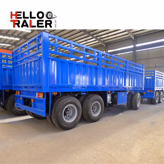 3 Axle Transport Pulling Flatbed Cargo Full Trailer with Side Wall